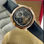 TRENDY HIGH FASHION MEN'S LUXURY BLACK LEATHER STRAP WRISTWATCH